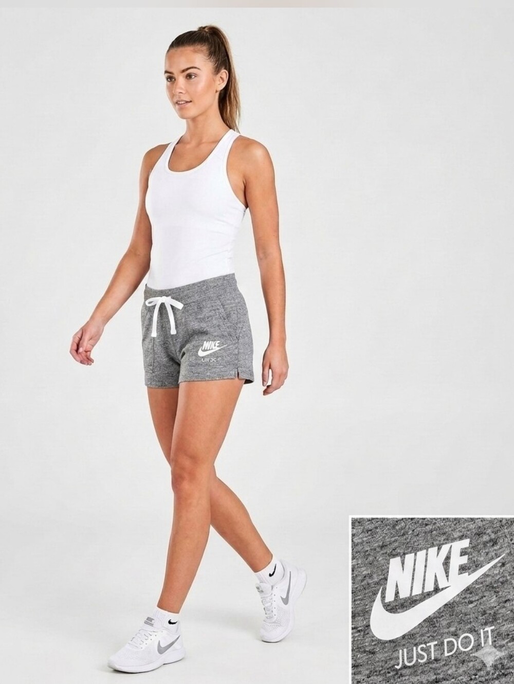 Nike Gym Vintage Heathered Charcoal Gray Shorts Drawstring Womens Size Small EUC